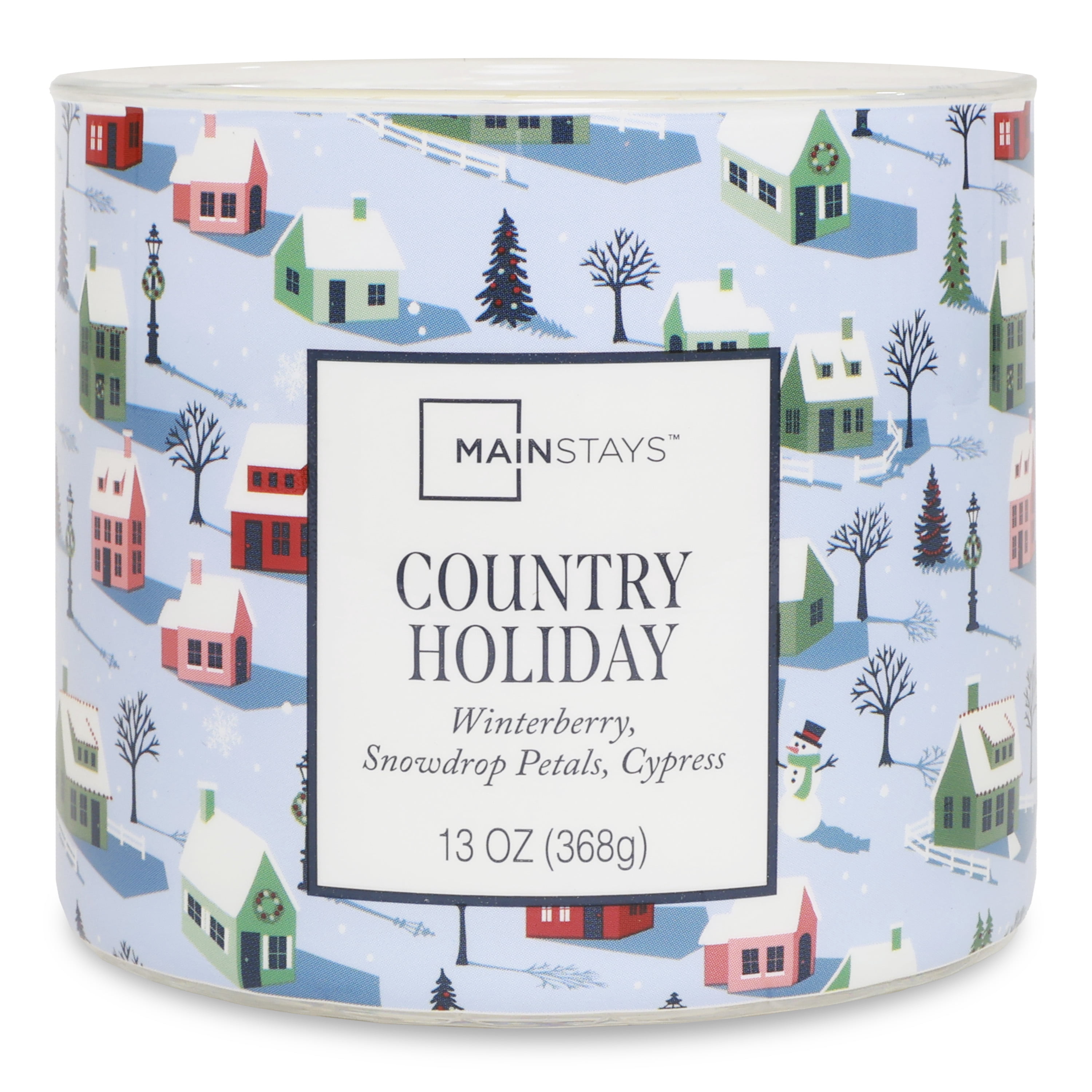 Mainstays 3-Wick Country Holiday Scented Candle with a Village Toss Scene Wrap, 13-Ounce