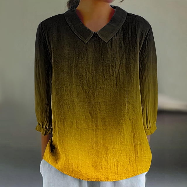 RXIRUCGD Haut/chemise à Manches 3/4 Imprimé Style Rétro Décontracté pour Femmes, Jaune, Taille : TG