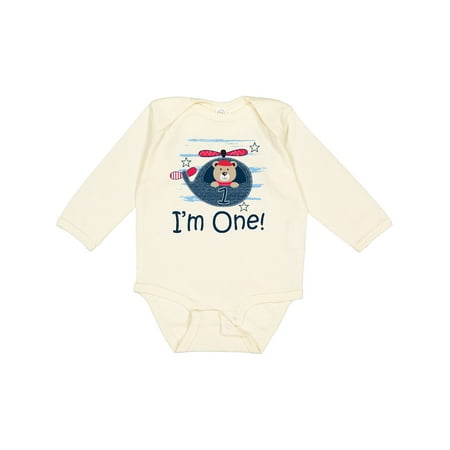 

Inktastic 1st Birthday Boys Helicopter 1 Year Old Gift Baby Boy Long Sleeve Bodysuit