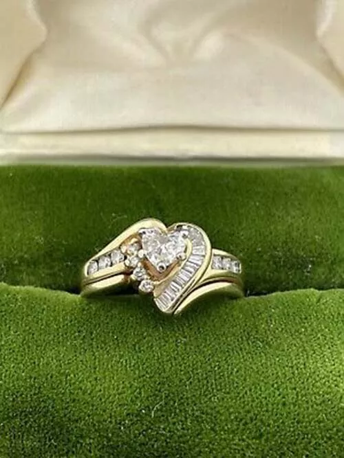 14K Yellow Gold Finish 2 Ct Heart Cut VVS1 Diamond Cluster Engagement Ring For Women Spacial Gift