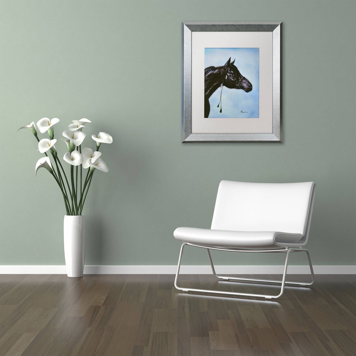 Trademark Fine Art 'Black Arabian' Canvas Art by Jenny Newland, White Matte, Silver Frame