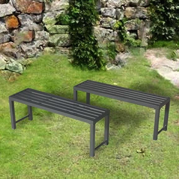 Metal Outdoor , Grey Backless  for Outdoor, Garden Metal Benches Slats for Patio, Dining  for Porch, Lawn, Balcony, Backyard and Park