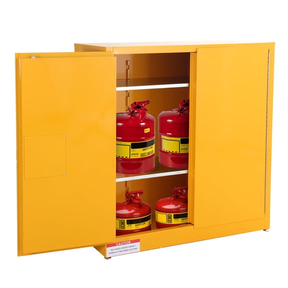 30 Gal Flammable Safe Cabinet, 43" x 18" x 44" Galvanized Steel Flammable Liquid Storage Cabinet With 1 Shelf, 2 Manual Closing Doors