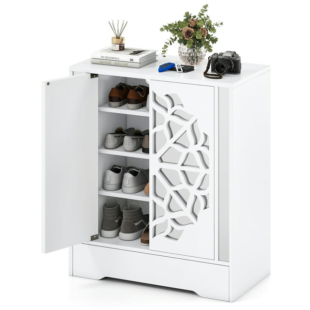 Gymax 6-Tier Mirrored Shoe Organizer w/Laser-Engraved Floral Patterns for Entryway