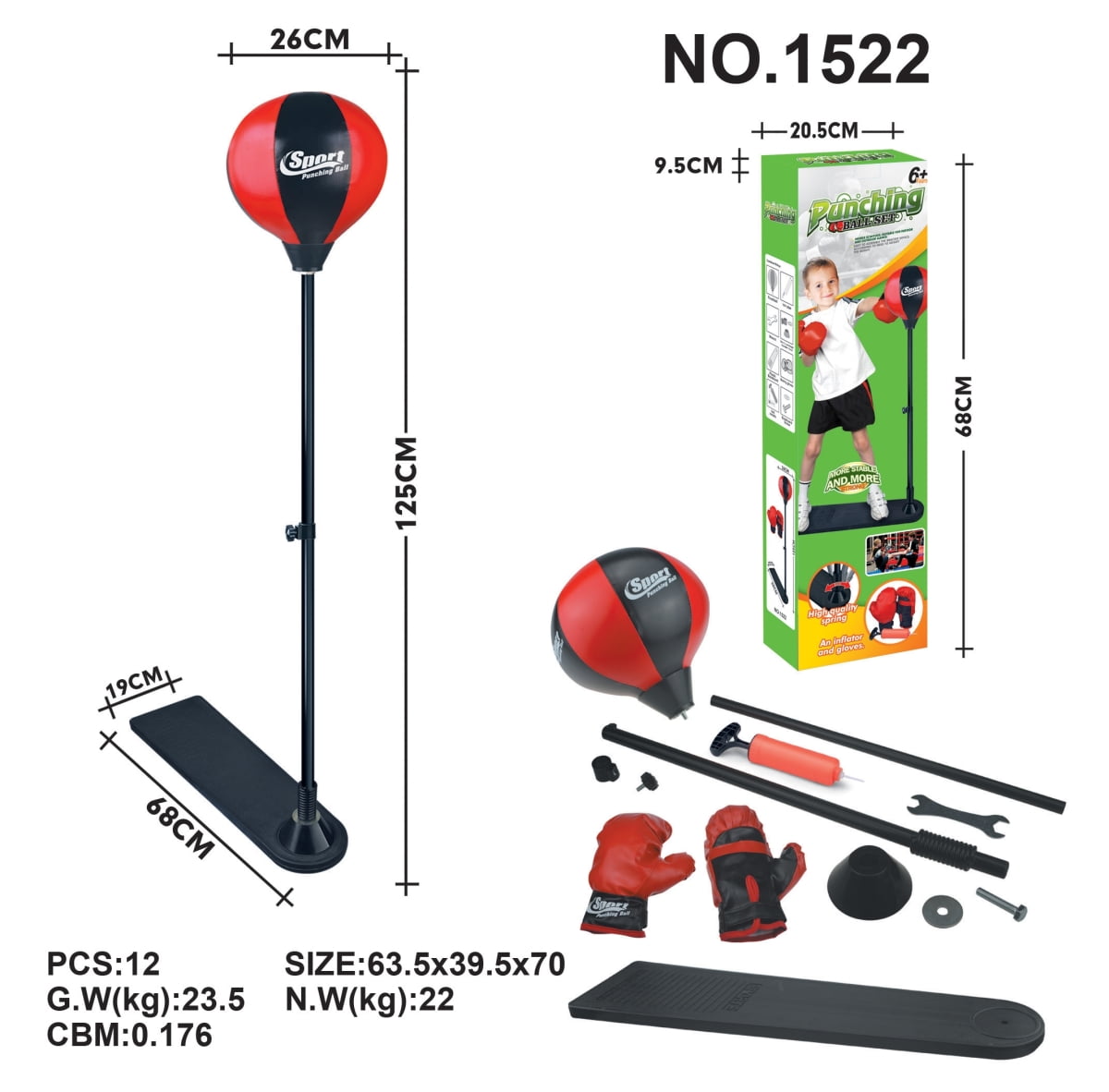 Giddyup! Buck's PlayWorld Boxing Punching Bag Set with Gloves, Pump and Adjustable Stand - Red