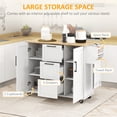 thumbnail image 2 of Kitchen Island with Drop Leaf, Rolling Kitchen Cart on Wheels with 3 Drawers, 2 Cabinets, Natural Wood Top, Spice Rack and Towel Rack, White, 2 of 9