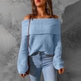 thumbnail image 2 of Rovga Women Sweater Fall Winter Loose Casual Fashion Solid Color Off The Shoulder Sweater Cozy Streetwear, 2 of 8
