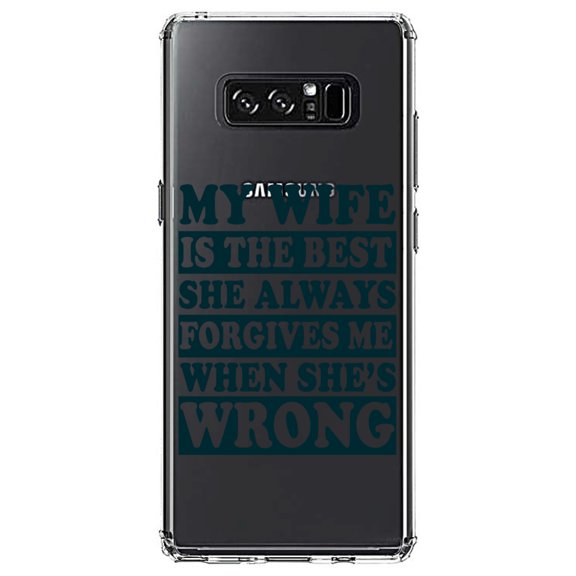 DistinctInk Clear Shockproof Hybrid Case for Samsung Galaxy Note 8 - TPU Bumper Acrylic Back Tempered Glass Screen Protector - My Wife Is the Best Always Forgives Me