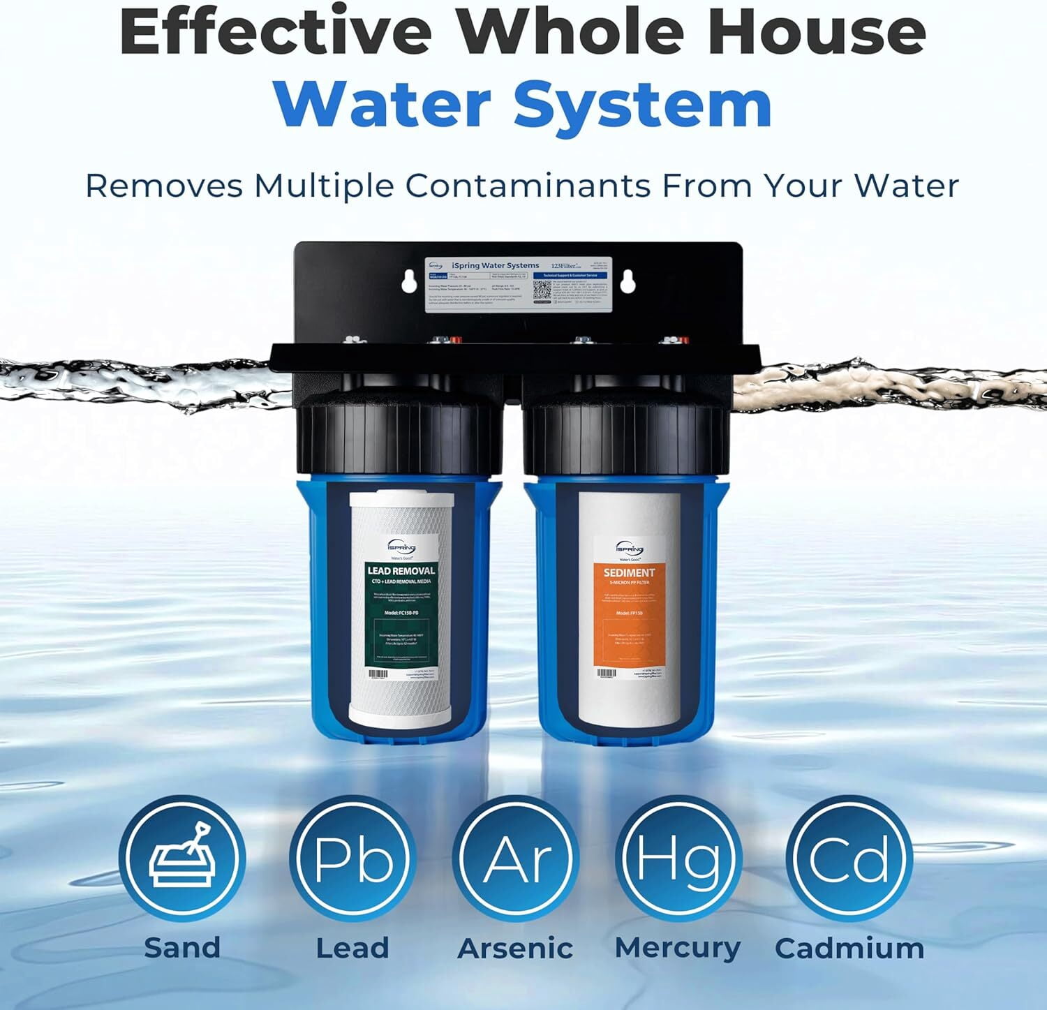 iSpring F2WGB21BCPB 10" x 4.5" Whole House Water Filters for WGB21B Series Water Filter Systems, includes Sediment and Lead-Removal Filters