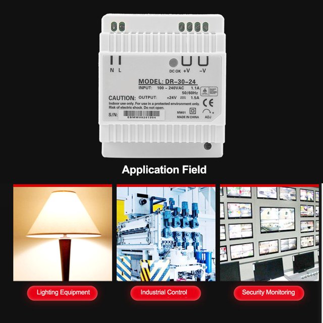 Fuente de alimentación de montaje en riel, DR-30-24 Fuente de alimentación conmutada de salida única de 30 W Fuente de alimentación de riel DIN de primera línea