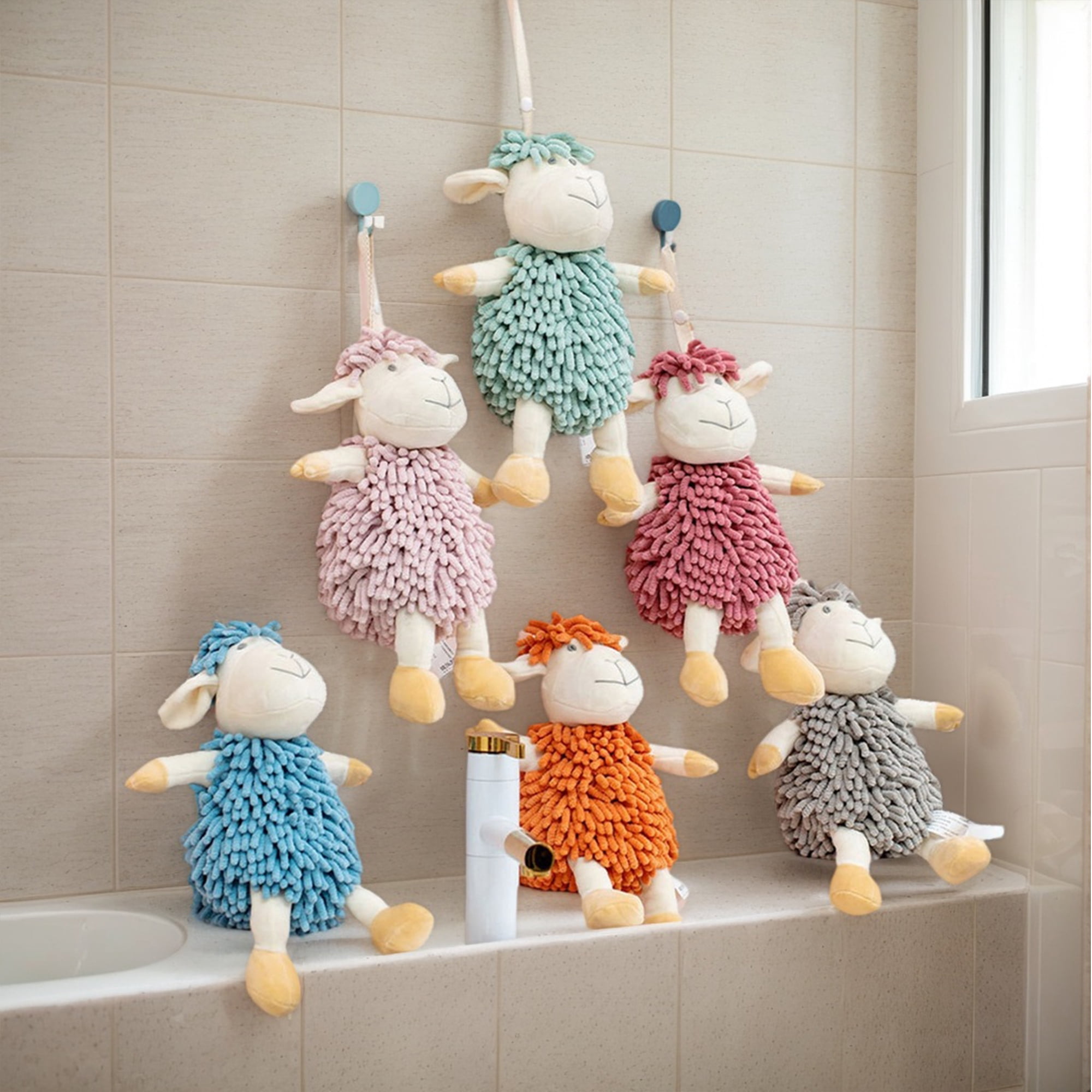 Unique Bargains 2 Pcs Sheep Hand Towels 9" x 13" Blue/Green