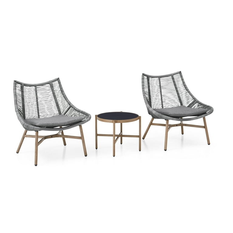 Mainstays Skyler Steel 3 Piece Wicker Rope Chat Set Grey