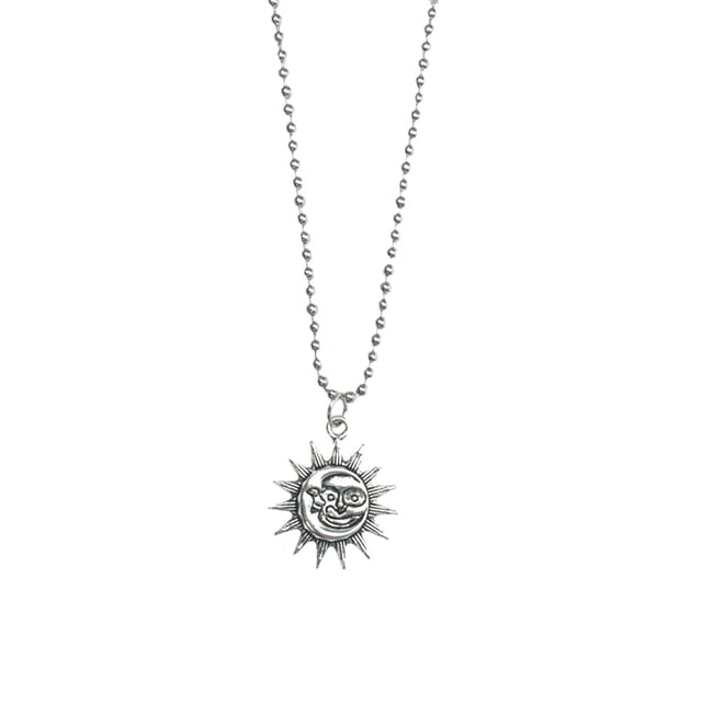 Hip Hop Alloy Necklace Retro Sun Smiling Face Round Pendant Sweater Chain Long Charm Neck Chain Jewelry