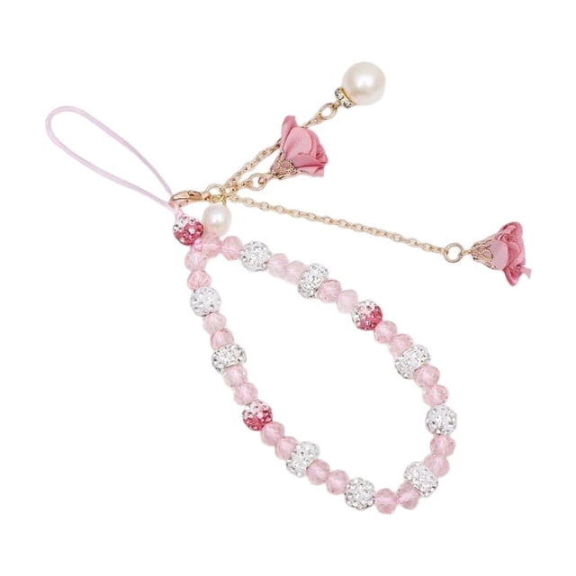 Methold Correas para teléfono móvil, cordón de flores de cristal, correa de llavero con cuentas a la moda, de cuerda colgante, adornos para Electrónica Rosado