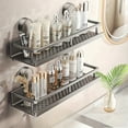 thumbnail image 3 of Non-Invasive Suction Cup Shower Storage - 11.81-In 15.75-In Gray Metal Bathroom Organizer, 2-Tier Easy Setup & Removable Design, Shelves, 3 of 12