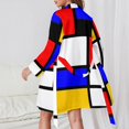 thumbnail image 3 of Robe de Pyjama Imprimé Géométrique Multicolore Style Mondrian à Manches Longues Kawaii Robes de Nuit Col en V pour Femme, 3 of 5