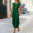 thumbnail image 1 of Vestidos informales para mujer 2023, vestido a media pantorrilla de manga corta informal liso de verano con cuello redondo, 1 of 5