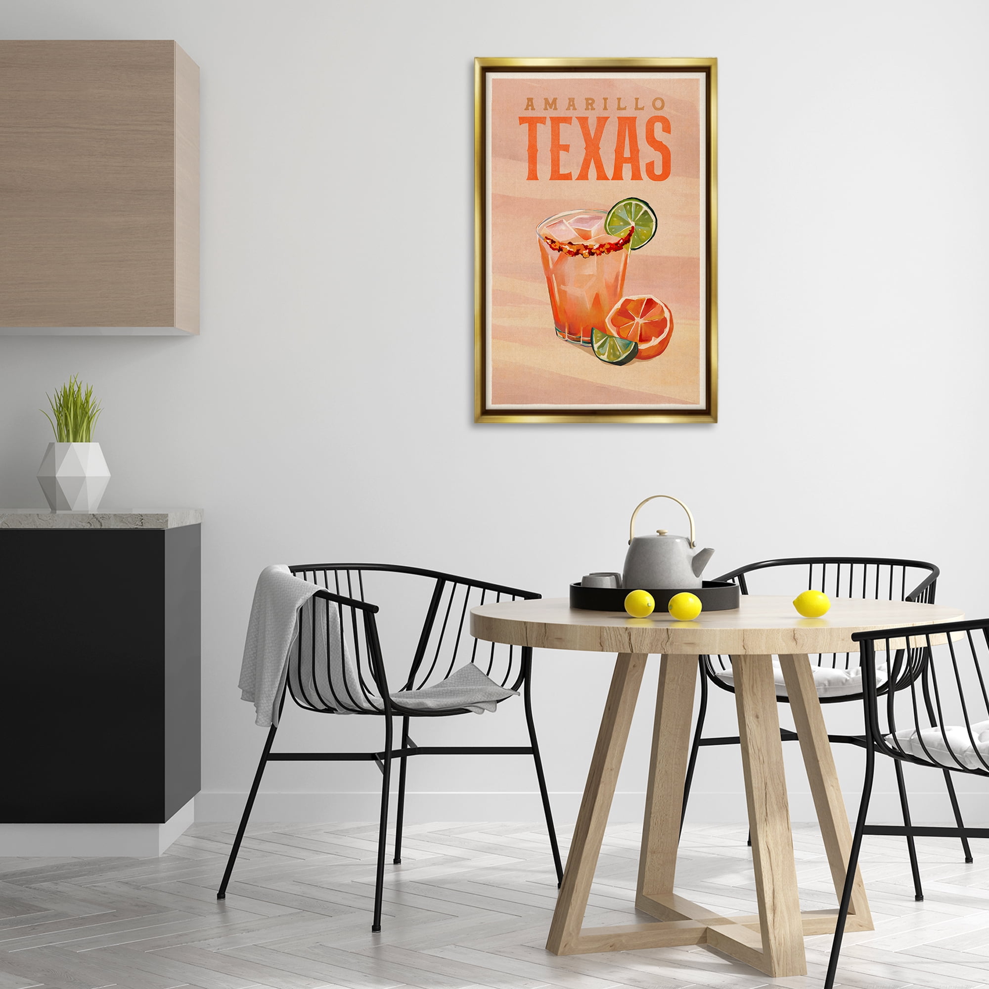 Stupell Industries Amarillo Texas Cocktail Food & Beverage Painting Gold Floater Framed Canvas Art Print Wall Art, 21 x 31