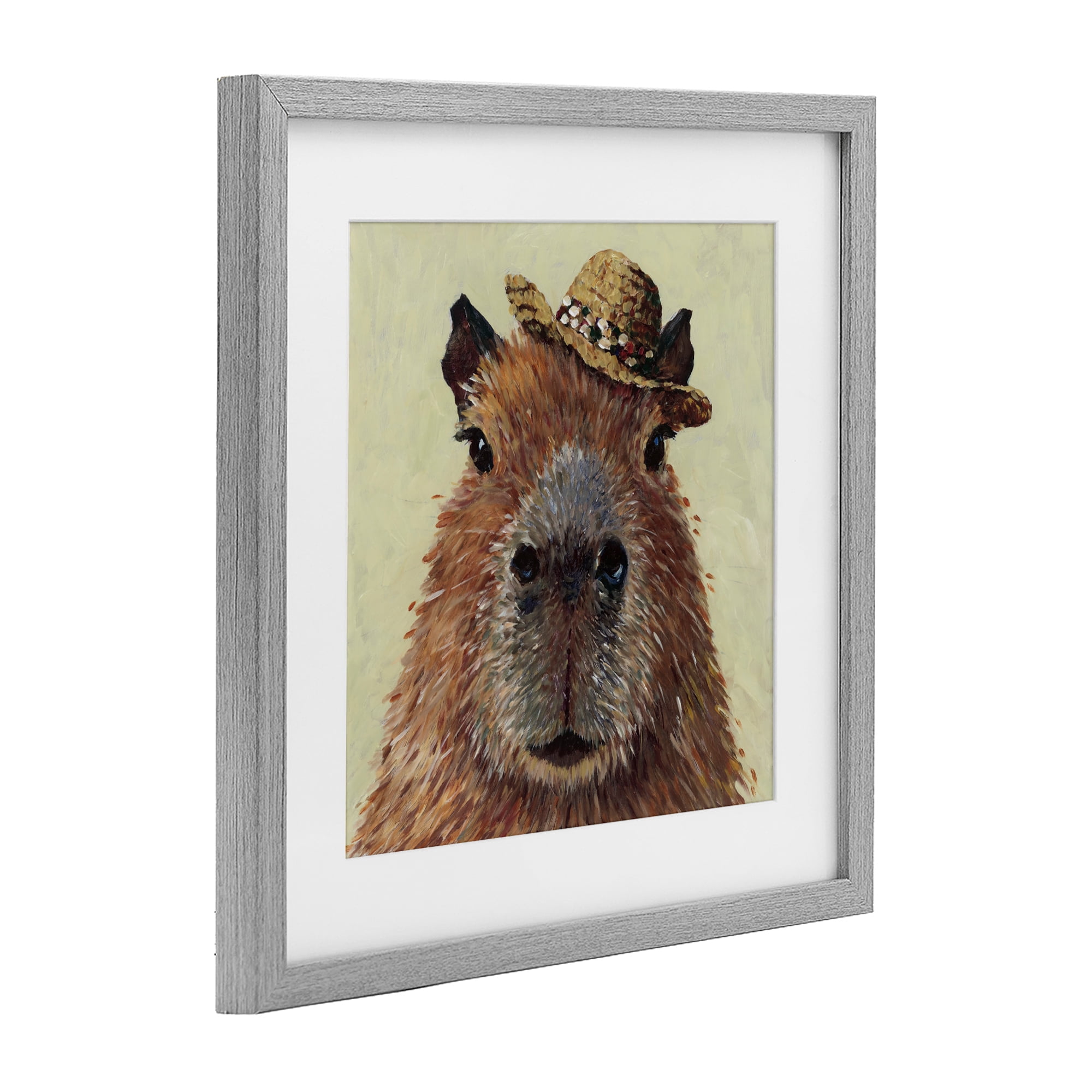 Stupell Industries Capybara with Straw Hat Gray Framed Print Under Glass, design by Studio Bautista