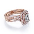 thumbnail image 4 of JeenMata Certified - Twisted - 1.5 Carat Emerald Cut Moissanite - Filigree Band - Double Halo Design Wedding Ring Set - 18K Rose Gold Plating over Silver, 4 of 7