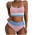 thumbnail image 4 of Color Block Backless Strap Bikini Swimsuit with Removable Padded Bra High Cut Retro Floral Printed Nylon Spandex for Women Beach Pool Vacation, 4 of 5