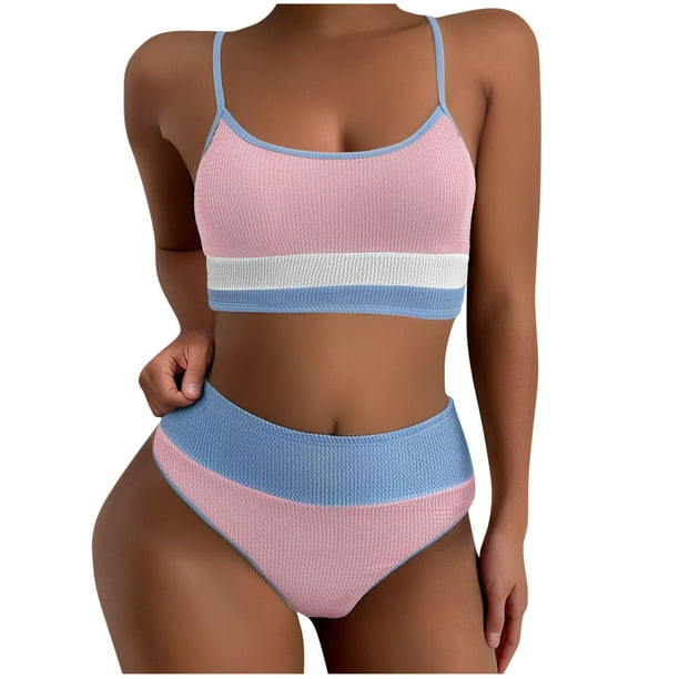Traje de baño para mujer, bikini de tirantes sin espalda con bloques de color para mujer, trajes de baño para mujer, conjuntos de bikini para mujer, trajes de baño de bikini para mujer