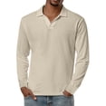 thumbnail image 3 of Hearthz S-4XL Men’s Polo Shirts V-Neck Collared Long Sleeve Shirts for Men Work Big and Tall Mens Solid Color T Shirts Khaki L, 3 of 7