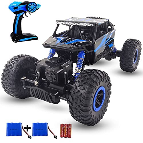 SZJJX Remote Control Car 2.4Ghz RC Cars 4WD Powerful All Terrains RC Rock Crawler Electric Radio Control Cars Off Road RC Monster Trucks toys with 2 Batteries for Kids Boys Girls Blue