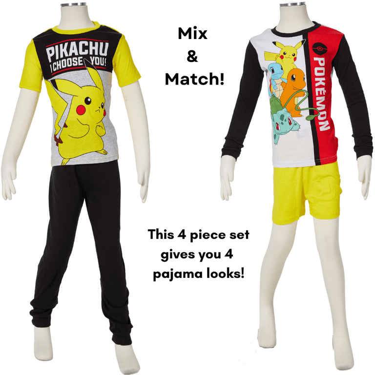 Pokemon Boys Pajama Set Pikachu Mix and Match Sleepwear for Kids Cotton 4 Piece Sizes 4 10