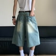 thumbnail image 4 of YLSDY Men's Loose Fit Vintage Baggy Capri Denim Shorts Y2K High Waist Casual Long Jean Jorts 2025 Summer Streetwear Blue XL, 4 of 5