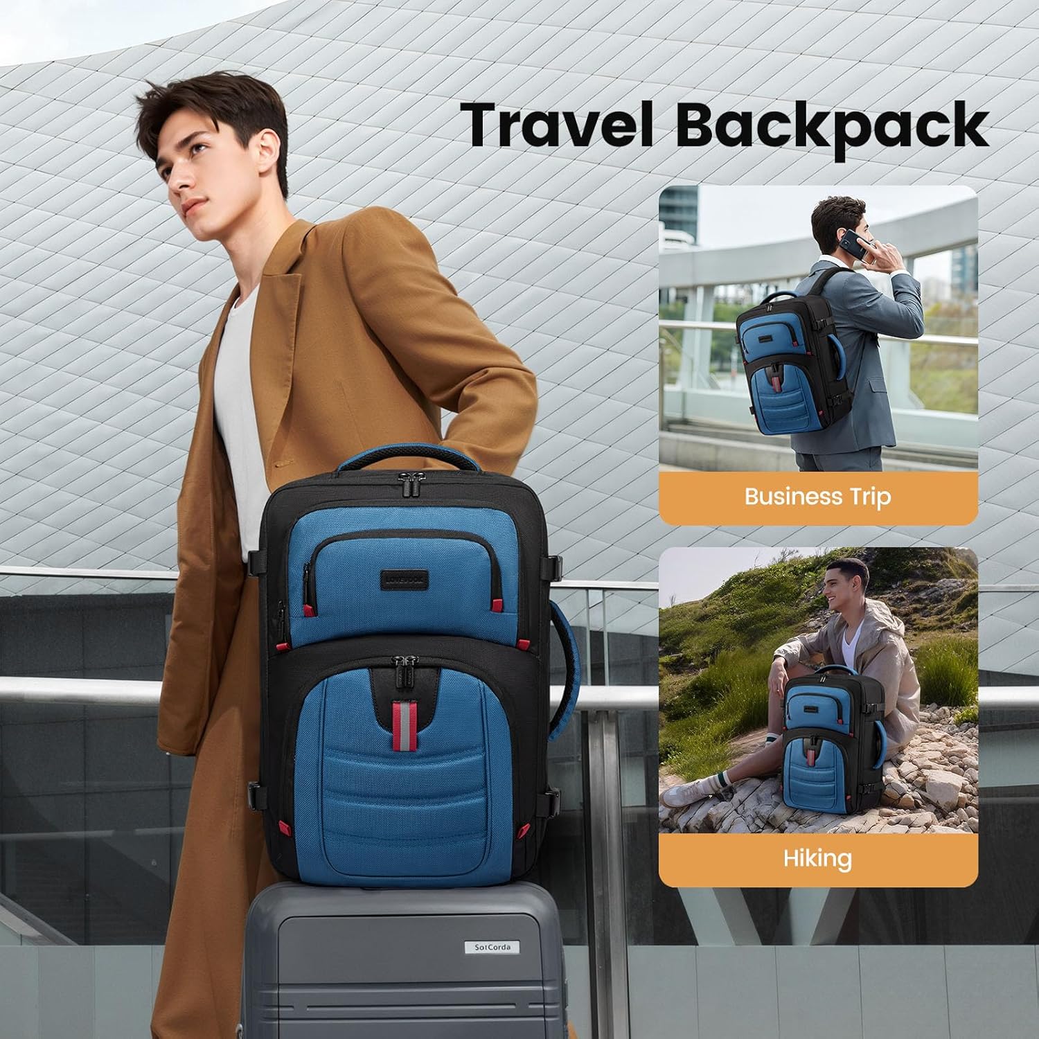 LOVEVOOK 40L Travel Backpack for Men, Airline Approved Carry On Luggage with 3 Packing Cubes, TSA Overnight Bags, Waterproof Personal Item Bag, Weekender Essentials Backpacks fits 17.3" Laptop