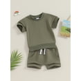 thumbnail image 3 of FEORJGP Toddler Baby Summer Clothes Infant Short Sleeve T-Shirt Solid Color Jumpers Round Neck Tops with Drawstring Shorts Little Boys Girls Loose Casual 2Pcs Outfit, 3 of 9