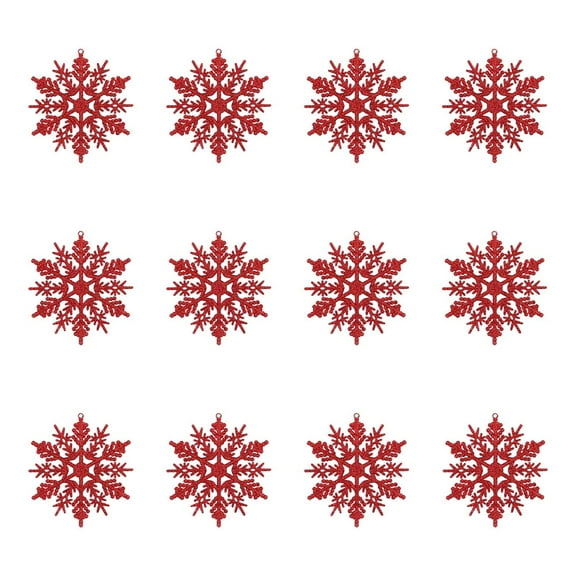 Wadada 12pcs Red Snowflakes Ornaments-Christmas Tree Decor, Hanging Snowflake Decor for Christmas Tree Decor, Plastic Glitter Snow Flakes Ornaments for Christmas Indoor Winter Wonderland Decor
