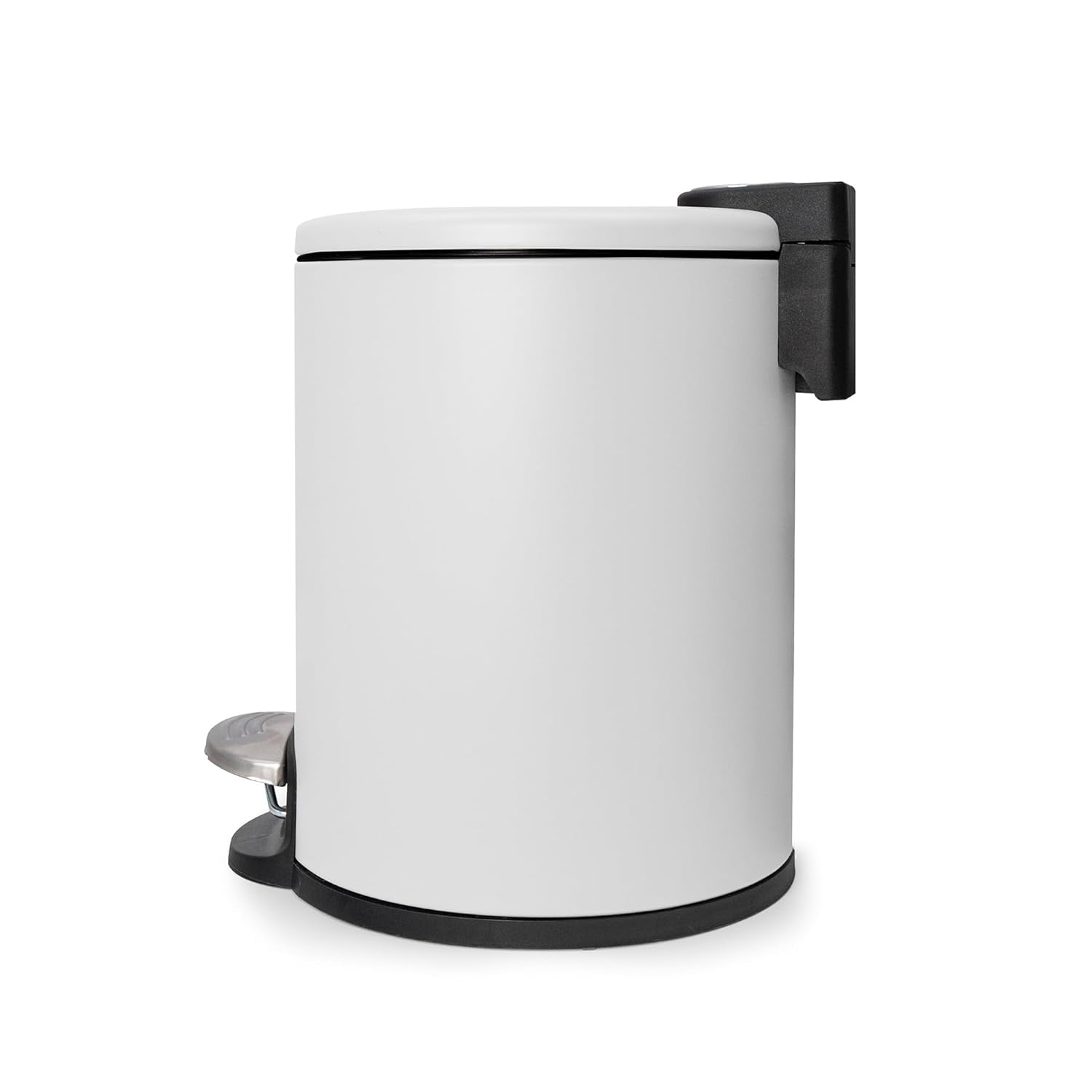 Acento Rondo 1.3 Gallon Round Step Trash Can with Soft-Close Lid, Removable Inner Liner Bucket, Premium Pedal Metal Waste Bin for Bathroom, Bedroom, Dorm, Office, Matte White