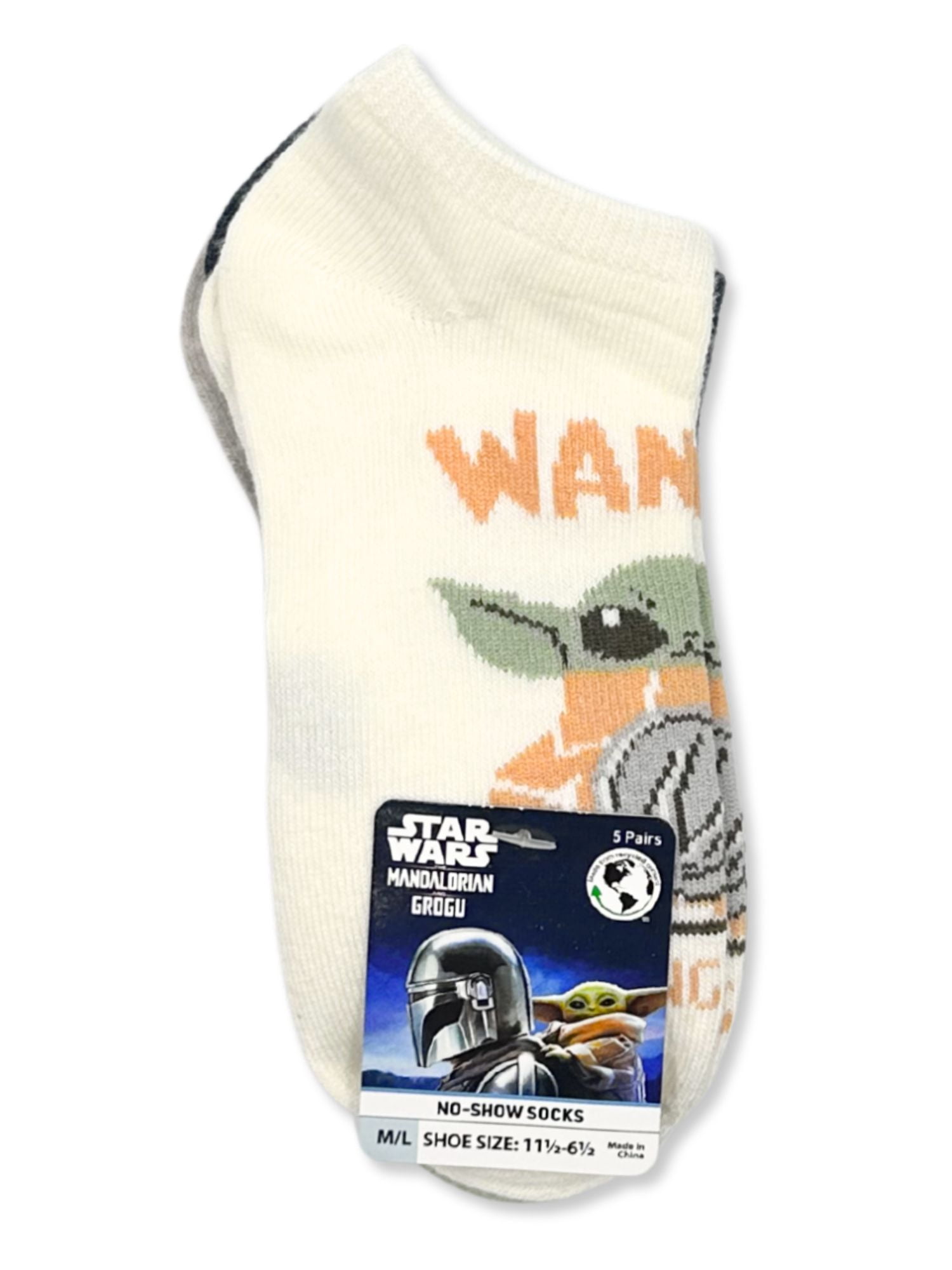 Star Wars the Mandalorian & Grogu Boys No-Show Socks, 5-Pack, Sizes S/M-M/L
