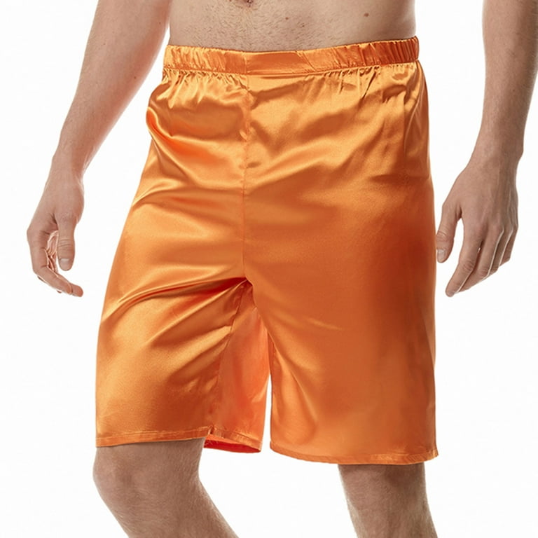 YYDGH Mens Satin Shorts Sleepwear Satin Pajama Bottom Underwear Silk Shorts Elastic Waist Lounge Sleep Short Pants Orange L