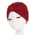 thumbnail image 2 of Prolriy Turbans for Women, Womens Fashion Elastic Solid Color Comfortable Cap Beaded Large Cap for Women Head Wraps Hats for Women Wine M, 2 of 2