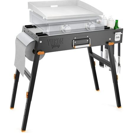 

Yukon Glory Universal Portable Grill Table / Flat Top Grill Griddles Stand with Built in Grill Caddy - Designed to Fit Tabletop Blackstone Griddle & Many Others - Outdoor Cooking Camping & Tailgating