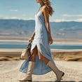 thumbnail image 6 of YueHuiYing Women's Retro Bohemian-Style Tencel and Linen Sleeveless Dress with Asymmetrical Lace Hem, 6 of 7