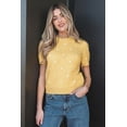 thumbnail image 5 of Women's Polka Dot Short Sleeve Sweater – Yellow Cream Knit Round Neck Casual Top, XL, 5 of 5