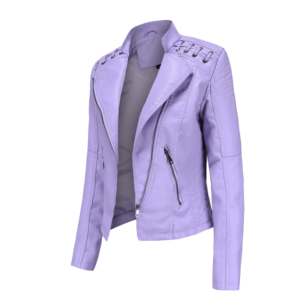 Atogsazn Womens Faux Leather Zip Up Jackets Casual Biker Long Sleeve Moto Coat Fall Fashion Outerwear A-Hot Pink XXL