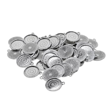 Tnarru 50Pcs Alloy Pendant Trays Pendant Round Bezel Pendants Cabochon Bezel Settings Trays Base 18mm for Jewelry Making Resin Necklace - Silver 24x21cm
