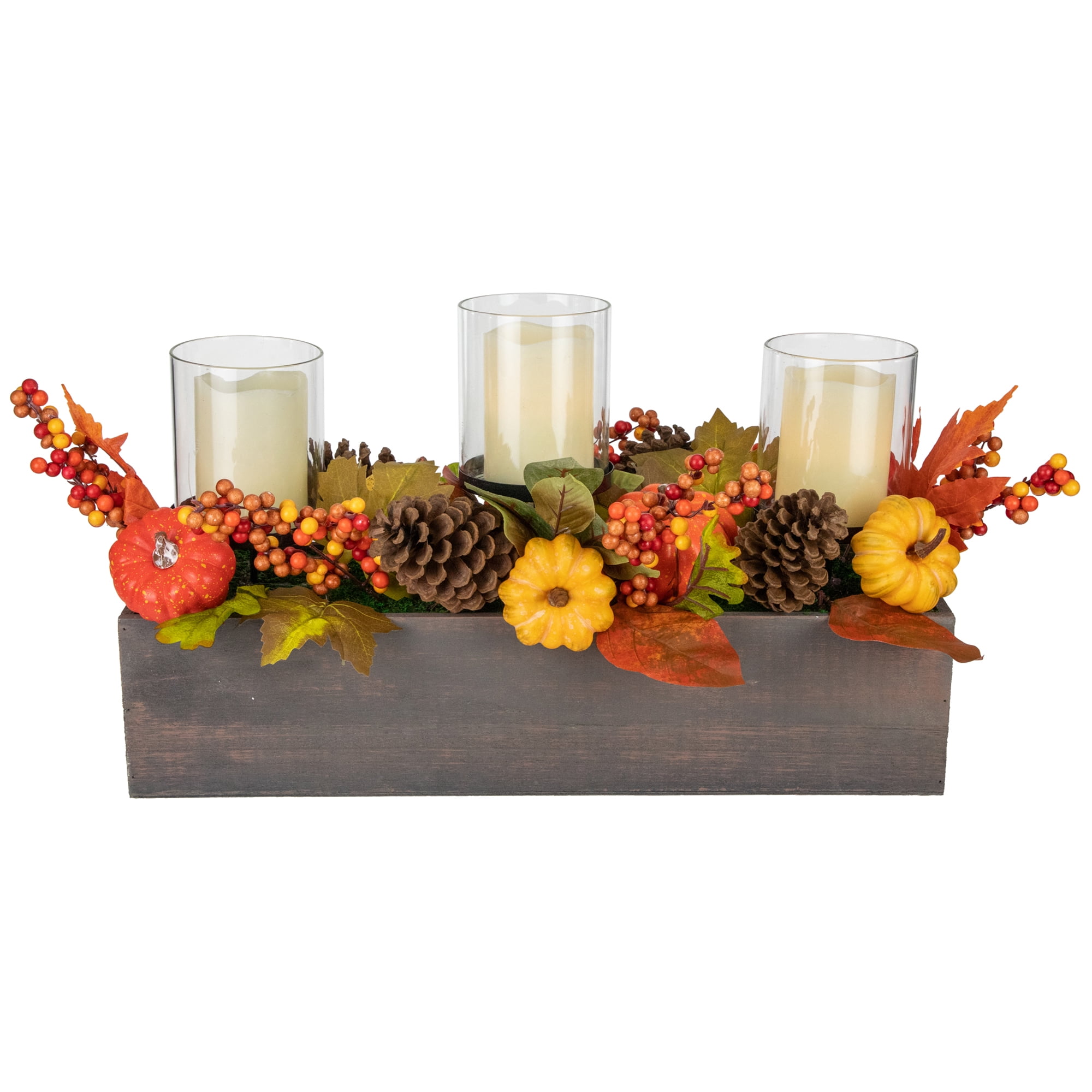 Northlight 3 Candle Brown Thanksgiving Pillar Candle Holder