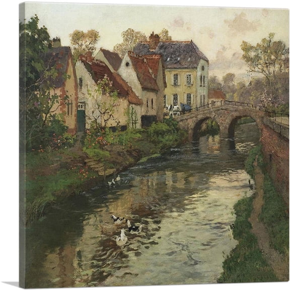 ARTCANVAS Small Town Near La Panne Belgium Canvas Art Print by Frits Thaulow - Size: 18" x 18" (0.75" Deep)