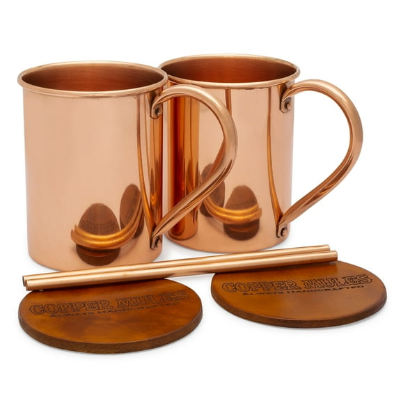 Moscow Mule Copper Mugs Set by Copper Mules  HandCrafted - Smooth Finish - Classic Riveted Handles  Holds 16oz
