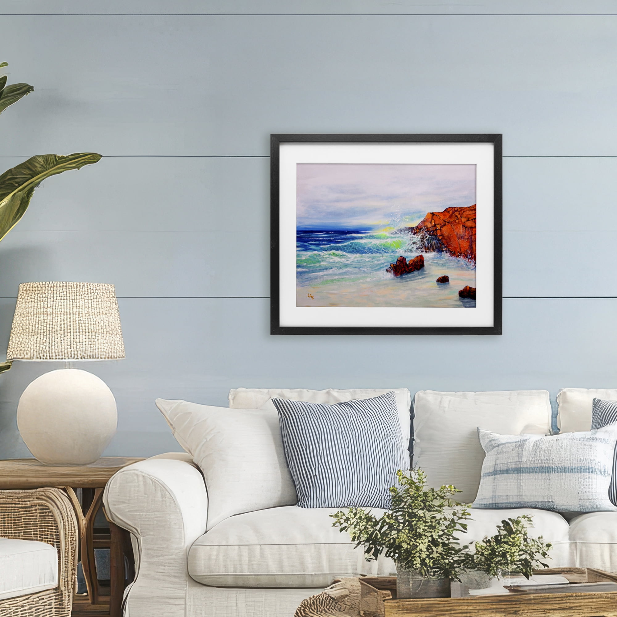 Stupell Industries Deep Blue Rocky Beach Black Framed Print Under Glass, design by Lee Ann Zirbes