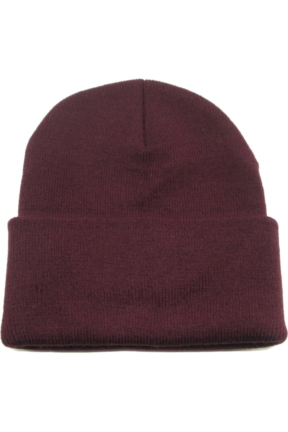 Classic Plain Long Cuff Mens Beanie Sock Cap [Burgundy]