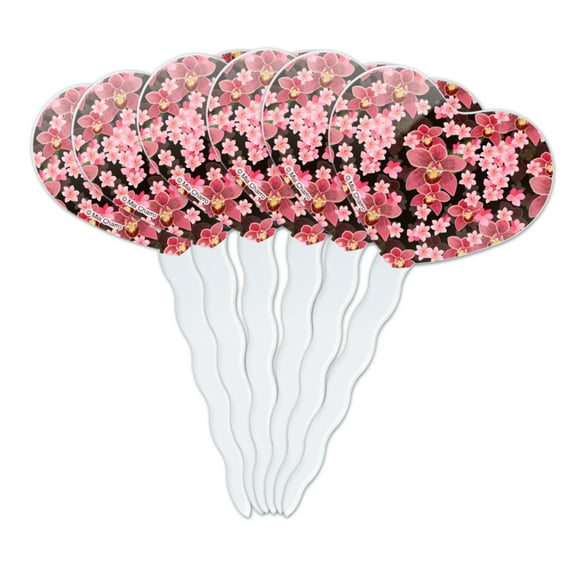 Beautiful Orchids Heart Love Cupcake Picks Toppers Decoration Set of 6