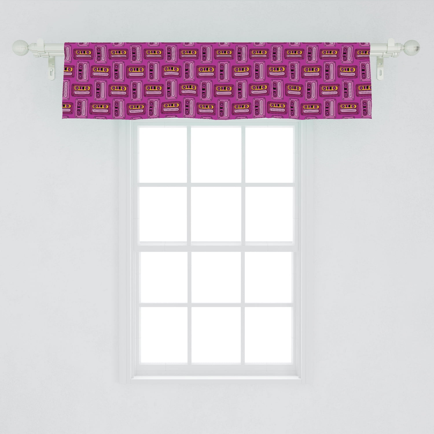 Retro Window Valance, Cassette Tapes Pattern Design Classic Motifs Illustration