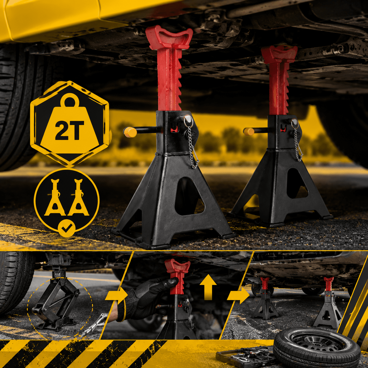 2 Ton Jack Stands Pair, Heavy‑Duty Adjustable Steel Car Jack Stands with Locking Pin, Safety Support for Auto Repair, Tire Change & Vehicle Maintenance